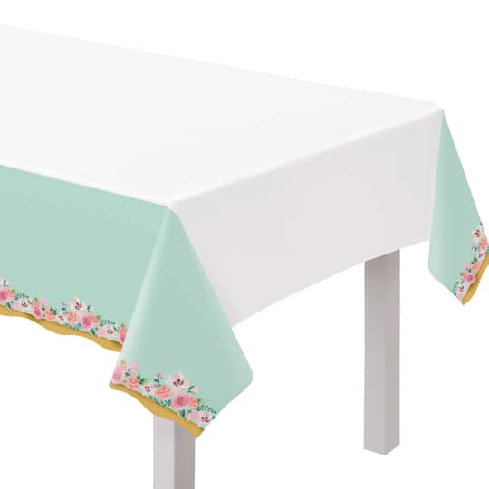 96&#x22; Mint To Be Bridal Shower Plastic Table Cover with Scalloped Edges, 2ct.